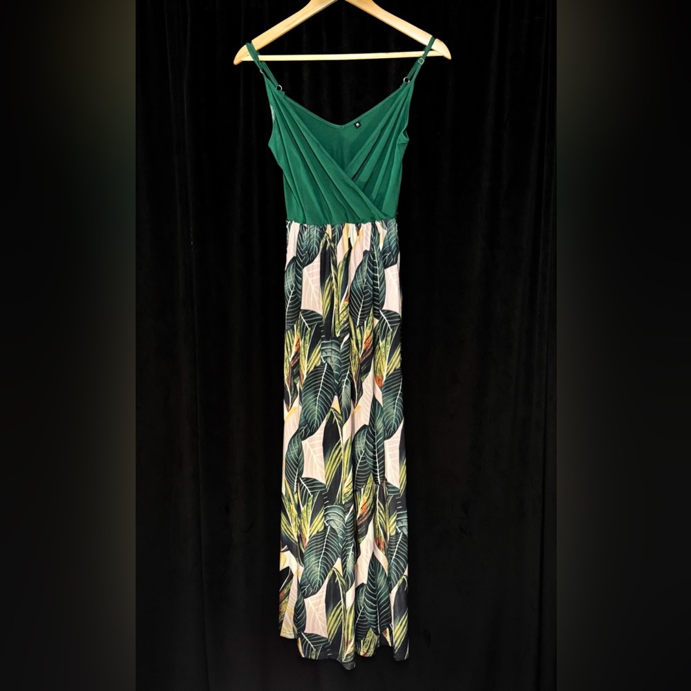 Ouges Women’s Green Palm Maxi Dress With Pockets … - image 3